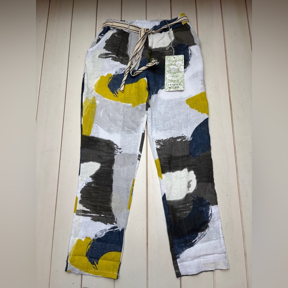 NWT Abstract Print Linen Drawstring Pants - Picture 8 of 11